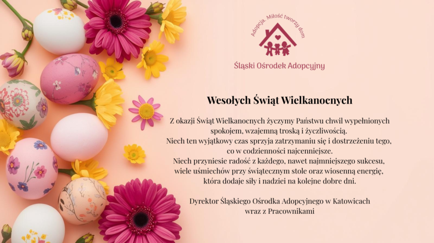 Kartka świąteczna przedstawiająca kwiaty i pisanki